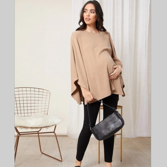 NWT maternity woman women button cape top poncho khaki clothes clothing baby new - Picture 4 of 6